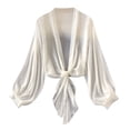 thumbnail image 3 of TGPMGRZ Womens Chiffon Tie Knot Bolero Cardigan Summer Long Sleeve Lightweight Open Front Cover Up Crop Shawl Tops White Size S, 3 of 6