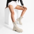thumbnail image 5 of BURUDANI Women Mid-Calf Chunky Platform Chelsea Combat Boots Lug-Sole Slip-On Ankle Booties, 5 of 5