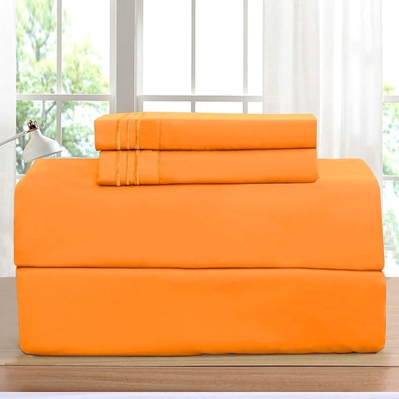 Elegant Comfort 4-Piece Queen Sheet Set, Deep Pocket Cooling Microfiber Bed Sheets, Orange