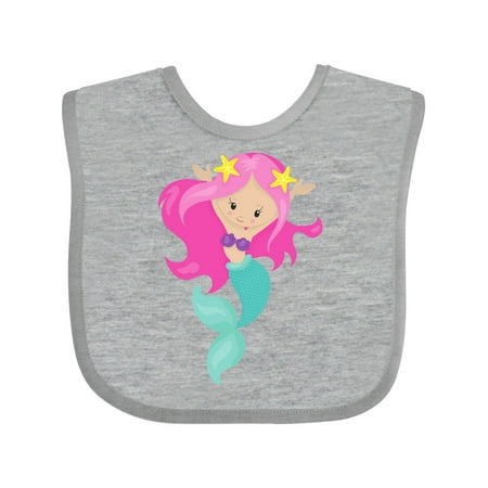 

Inktastic Cute Mermaid Little Mermaid Starfish Pink Hair Gift Baby Girl Bib