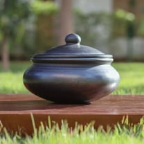 Swadeshi Blessings Exclusive Range Unglazed Earthen Dahi Handi/Curd Pot/Mitti Handi/Clay Pot with Lid, Also for Serving (with Natural White Firing Shade) (Black Traditional 1.3 Litres)