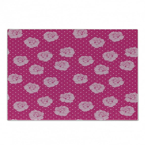Hot Pink Cutting Board, Vintage Pale Pink Roses on White Dotted Hot Pink Background Love, Decorative Tempered Glass Cutting and Serving Board, Small Size, Hot Pink Pale Pink White, by Ambesonne