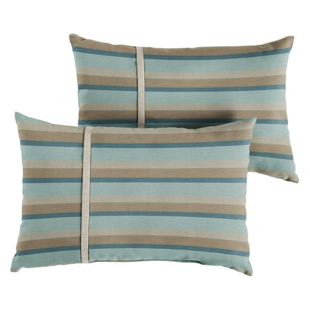 Silver Lumbar Pillow Mozaic Company Sunbrella Outdoor Lumbar Pillow Gateway Mist Stripe Cast Silver Small Flange - Set of 2 ()