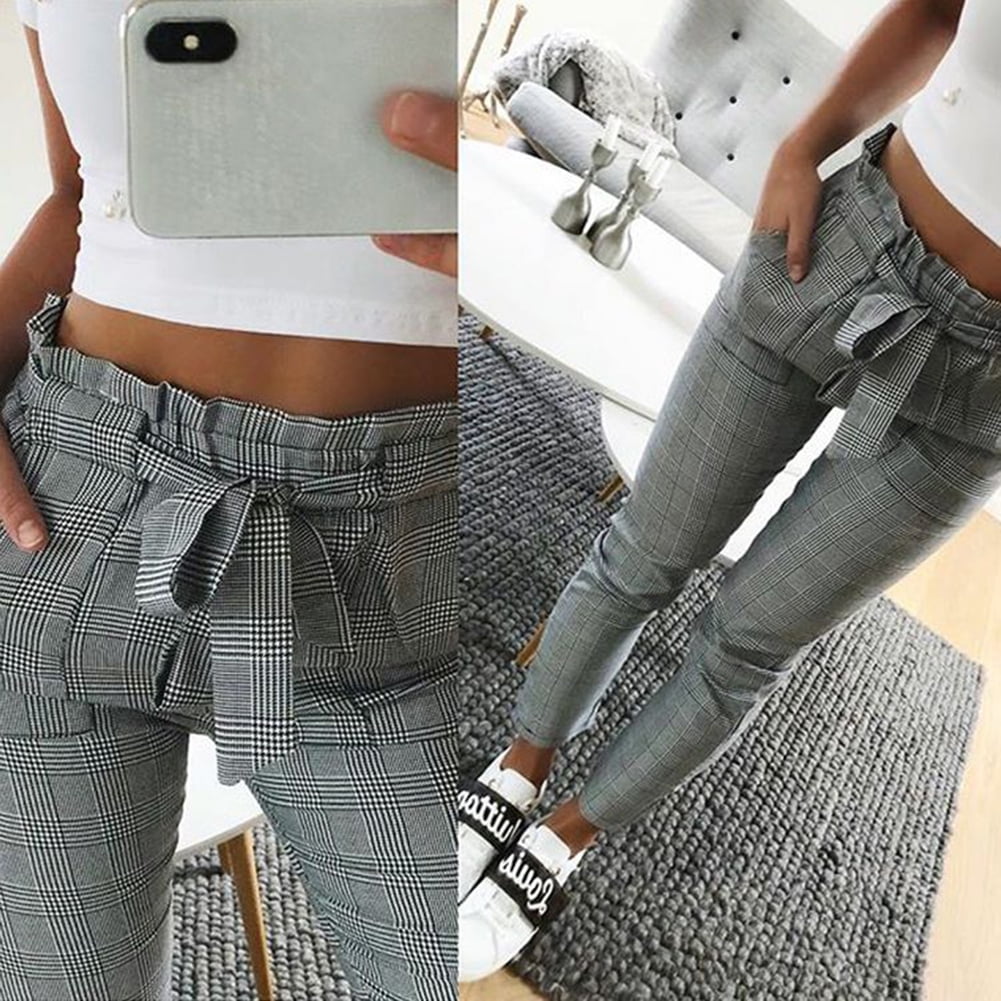 plaid high waisted skinny pants