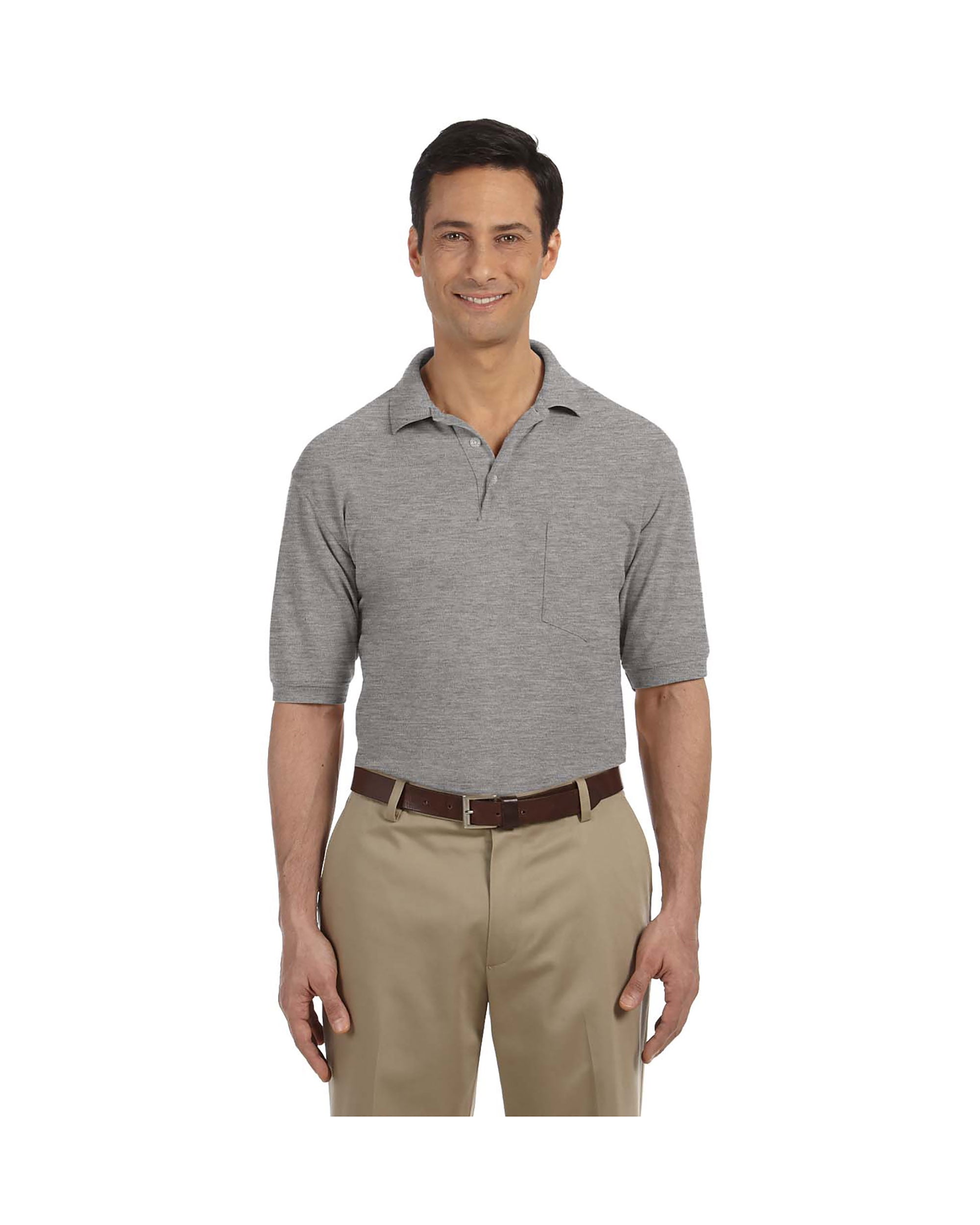 2XL Harriton Mens 5.6 oz Easy Blend Polo with Pocket WHITE
