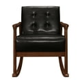thumbnail image 4 of Dark Brown Faux Leather Rocking Chair Solid Wood Frame Contemporary Design Armrest Modern, 4 of 4