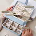 thumbnail image 6 of Eurhowing Women's Compact Jewelry Travel Case, Velvet Portable Organizer Box, Dual-layer Elegant Jewelry Box for Earrings, Necklaces, Rings, Gray Blue, 6 of 10