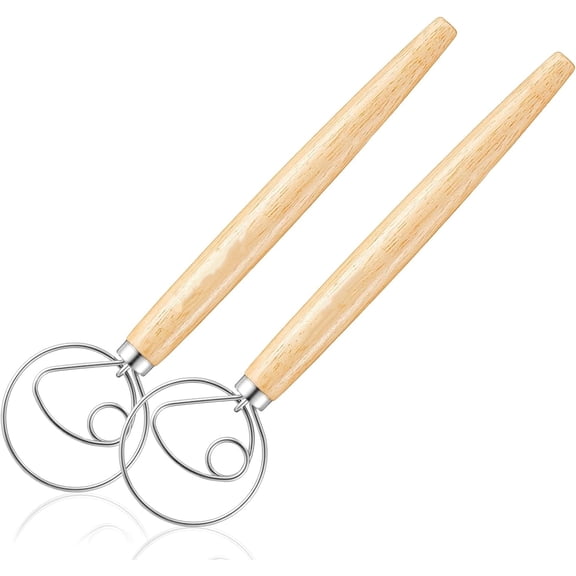 Danish Dough Whisk (Pack of 2) – Sourdough Bread Baking Mixing Tool – Oak Handle   Stainless Steel Ring for Flour, Bread, Pancake, Pastry & More