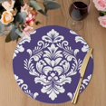 thumbnail image 3 of Purple Boho Round 15 Inch Placemats Set of 4, Vintage Classic Bohemia Flower Textured HeatResistant Non Slip Place Mats for Dining Table, Wipeable Braided Kitchen Table Mats for Housewarming, 3 of 9