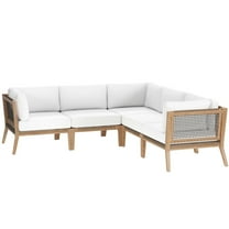 Lounge Sectional Sofa Set, Grey Gray Natural, Teak Wood, Outdoor Patio Balcony Cafe Bistro Garden Hospitality Restaurant, Modern Contemporary HB34463
