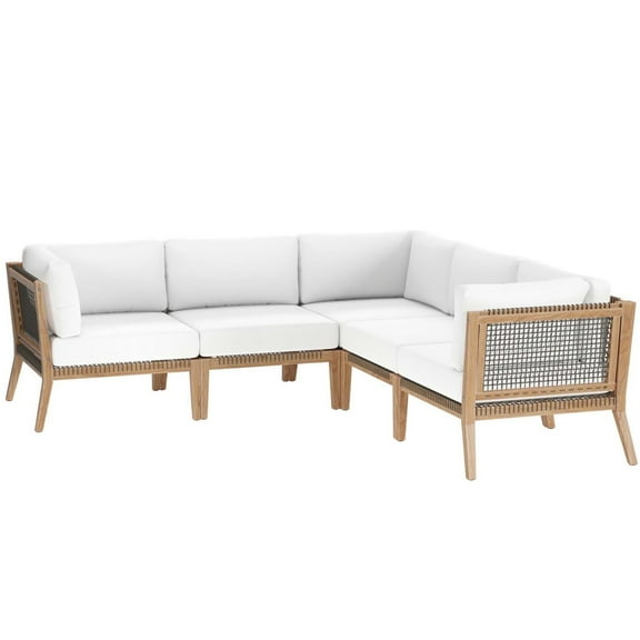 Lounge Sectional Sofa Set, Grey Gray Natural, Teak Wood, Outdoor Patio Balcony Cafe Bistro Garden Hospitality Restaurant, Modern Contemporary HB34463