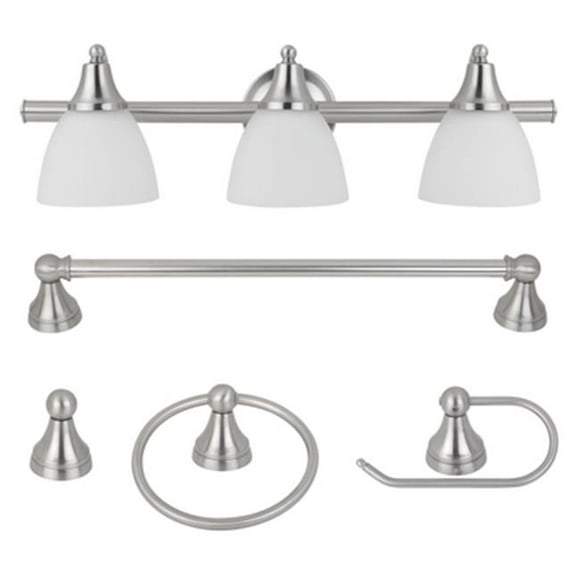 Globe Electric 216844 3 Light Brushed Steel Vanity Set