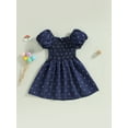 thumbnail image 4 of Bagilaanoe Toddler Baby Girl Summer Dress Short Puff Sleeve A-line Denim Dresses 1T 2T 3T 4T 5T 6T Kids Casual Swing Sundress, 4 of 8