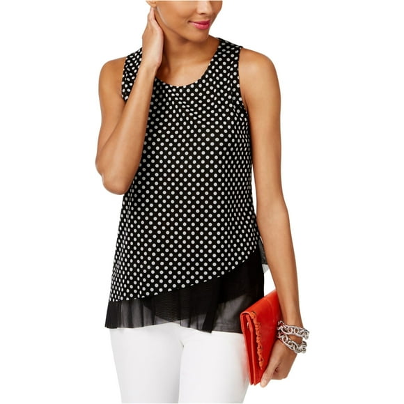 I-N-C Womens Layered-Look Knit Blouse, Black, LARGE