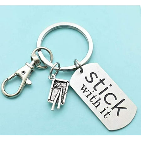 Billiards keychain with pool table and dog tag that says: Stick With It. Billiards gift. Pool table gifts. Pool player