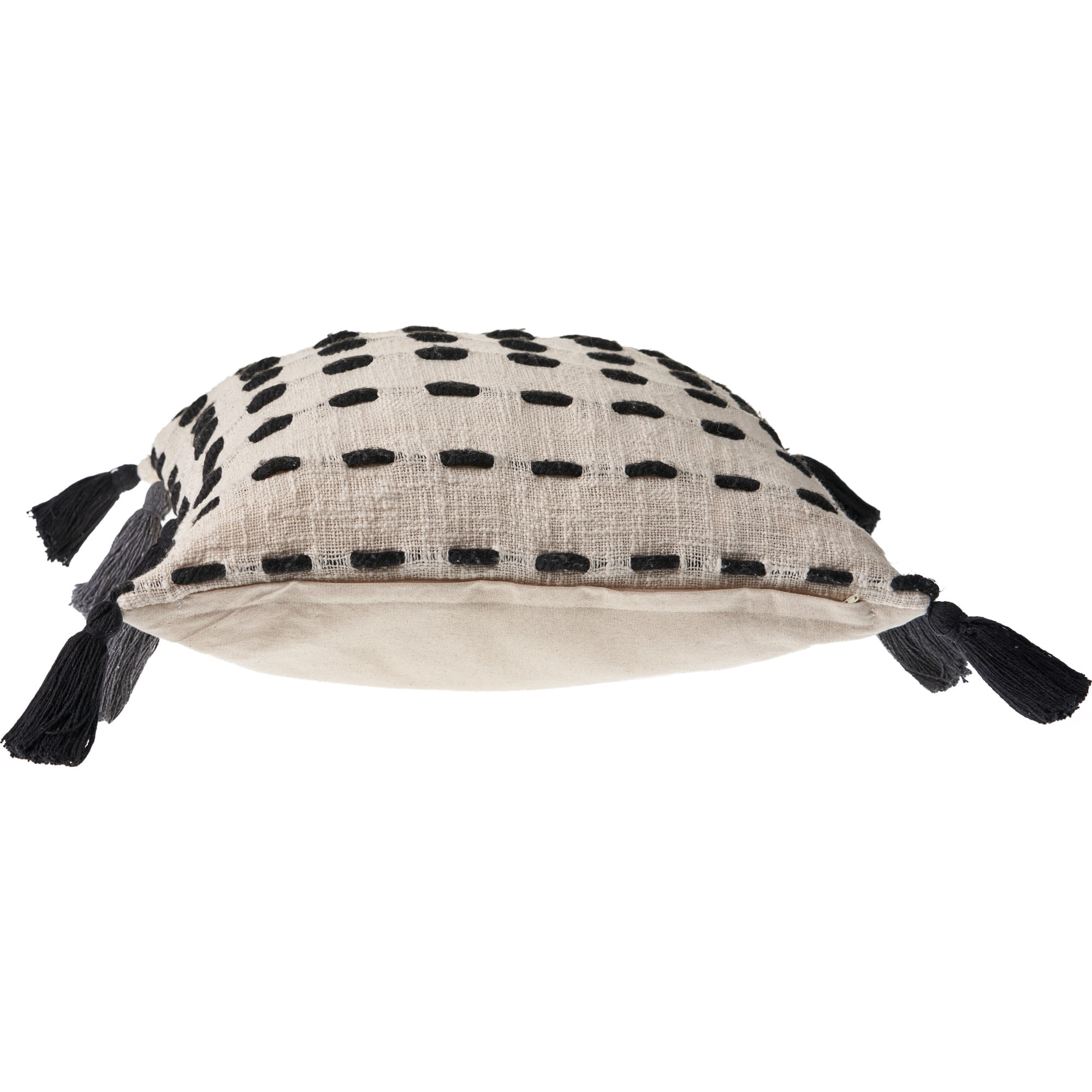 Laddha Home Designs Handwoven Striped Embroidered Cotton Throw Pillow Cover - 20" - Cream and Black