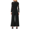 thumbnail image 3 of INSPIRE CHIC Party Jumpsuits for Women Elegant Crew Neck Mesh Lace Sleeve Loose Wide Leg Romper XS Black, 3 of 6