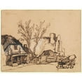 thumbnail image 2 of Rembrandt van Rijn 24x20 Black Ornate Framed Double Matted Museum Art Print Titled: Two Cottages (ca. 1636), 2 of 5