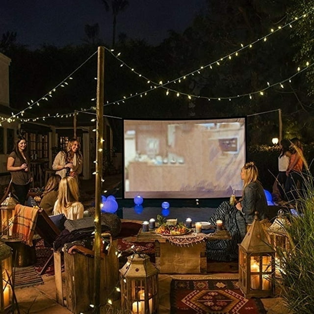 100 inch Foldable Portable Projector Screen, Outdoor, Foldable, 100 inch, Cloth, with 8 hooks, White, , (Condition), 1 Count
