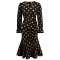 thumbnail image 5 of Women's Elegant Polka Dots Dress Long Sleeve Wrap V Neck Ruched Ruffle Hem Mermaid Pencil Midi Dresses, 5 of 7