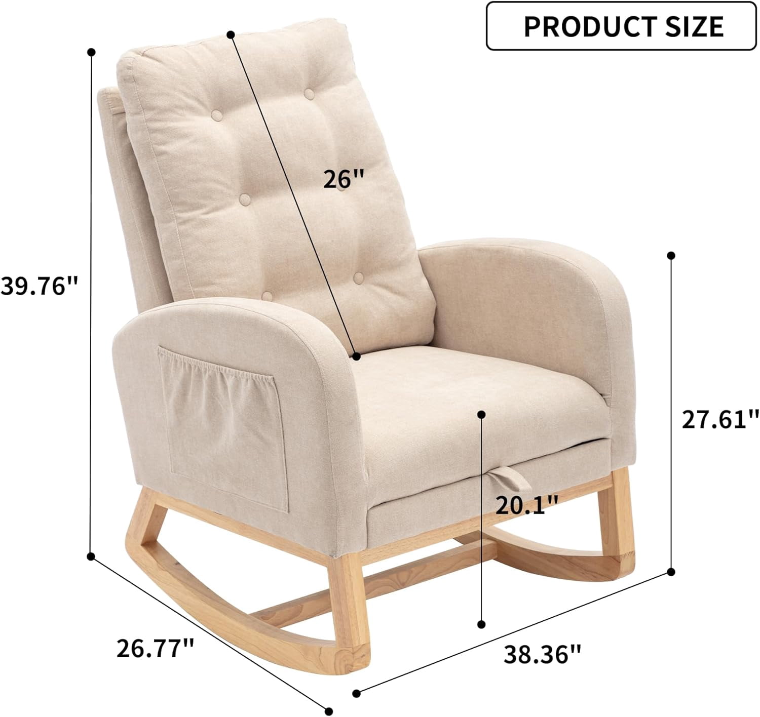 Rocking Chair with Retractable Foot Rest Glider Rocker Accent Chair Padded Seat with High Backrest Armchair Comfy Side Chair for Living Room Bedroom Offices (Beige)