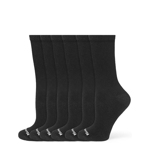 No nonsense Women's Cushioned Crew Sock 6 Pair Pack, Black, One Size