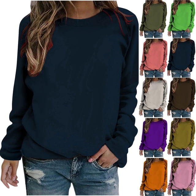 Meichang Chandail Décontracté pour Femmes Automne Hiver à Manches Longues Col Rond Chandail Uni Ample Chandail à Enfiler Hauts Chandails Surdimensionnés Chandail Tendance Preppy