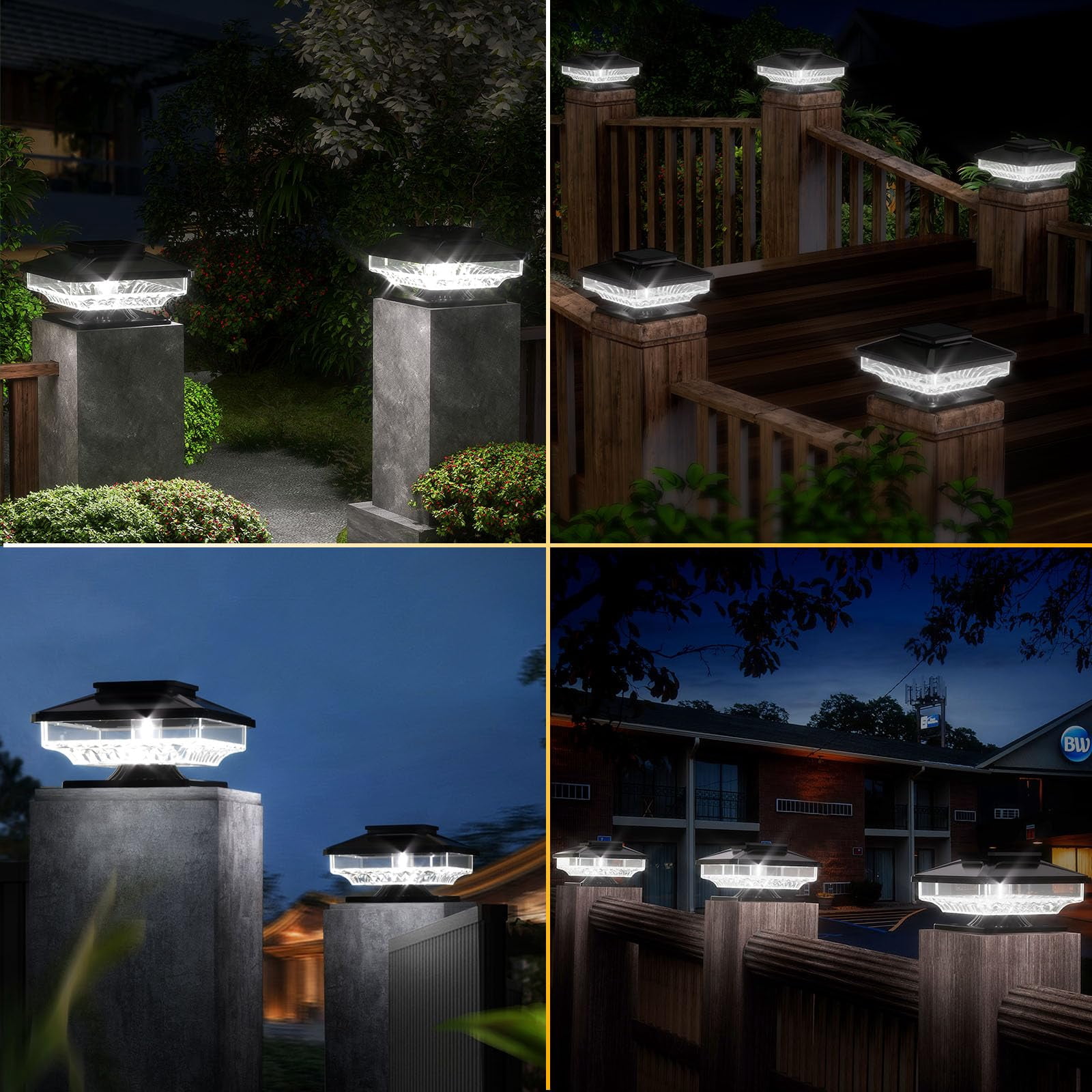 BITPOTT Solar Post Cap Deck Lights Outdoor Waterproof LED Dusk till Dawn Cool White Modern for 4x4 5x5 6x6 Wooden Posts 8 Pack