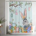 thumbnail image 5 of Easter Rabbit Shower Curtain, 72" x 84", Spring Floral Eggs Branches Green Wood Grain Waterproof Bathroom Curtain Washable Shower Curtain Set with 12 Hooks, 5 of 9