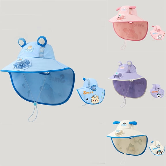 Toddler Summer Bucket Hat with Built-in USB Fan, UPF 50 Wide Brim for Boys & Girls