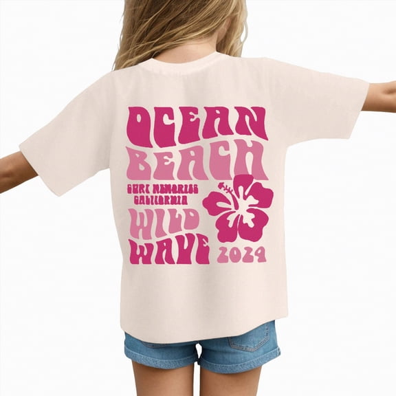 Hessimy Short Sleeve T Shirts for Girls Casual Kids Tshirts Casual Tees Tunic Tops(Beige,8-9 Years)