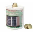 thumbnail image 3 of Autumn Piggy Bank, Fall Ivy on Old House Walls Left Countryside Mansion Vintage Architecture Design, Ceramic Coin Bank Money Box for Cash Saving, 3.6" X 3.2", Red Mint Green, by Ambesonne, 3 of 4
