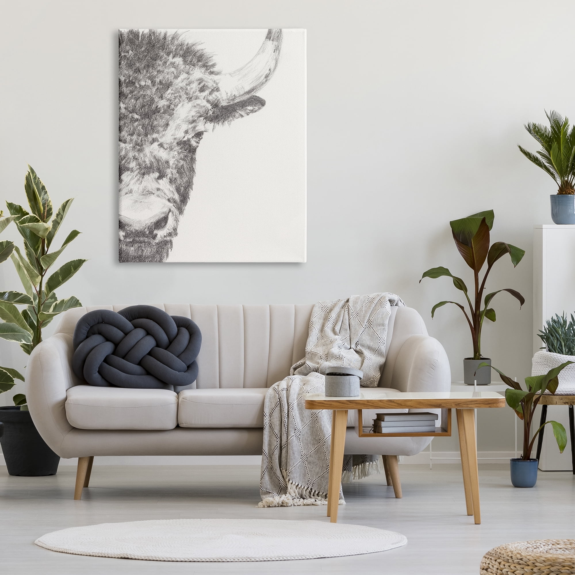 Stupell Industries Rural Bison Animal Drawing Detailed Graphite Wildlife Drawing Print Gallery Wrapped Canvas Print Wall Art, Design by Ethan Harper