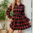 thumbnail image 5 of safuny Women's Knee Length Shirt Dress with Pocket Clearance Plaid Fashion Vacation Long Sleeve Fall Dress Winter Turndown Collar Bandage Elegant Red L, 5 of 9