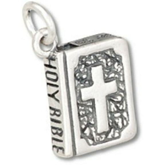 Sterling Silver 16" .8mm Box Chain 3D Holy Bible Pendant Necklace Cross On Front Cover