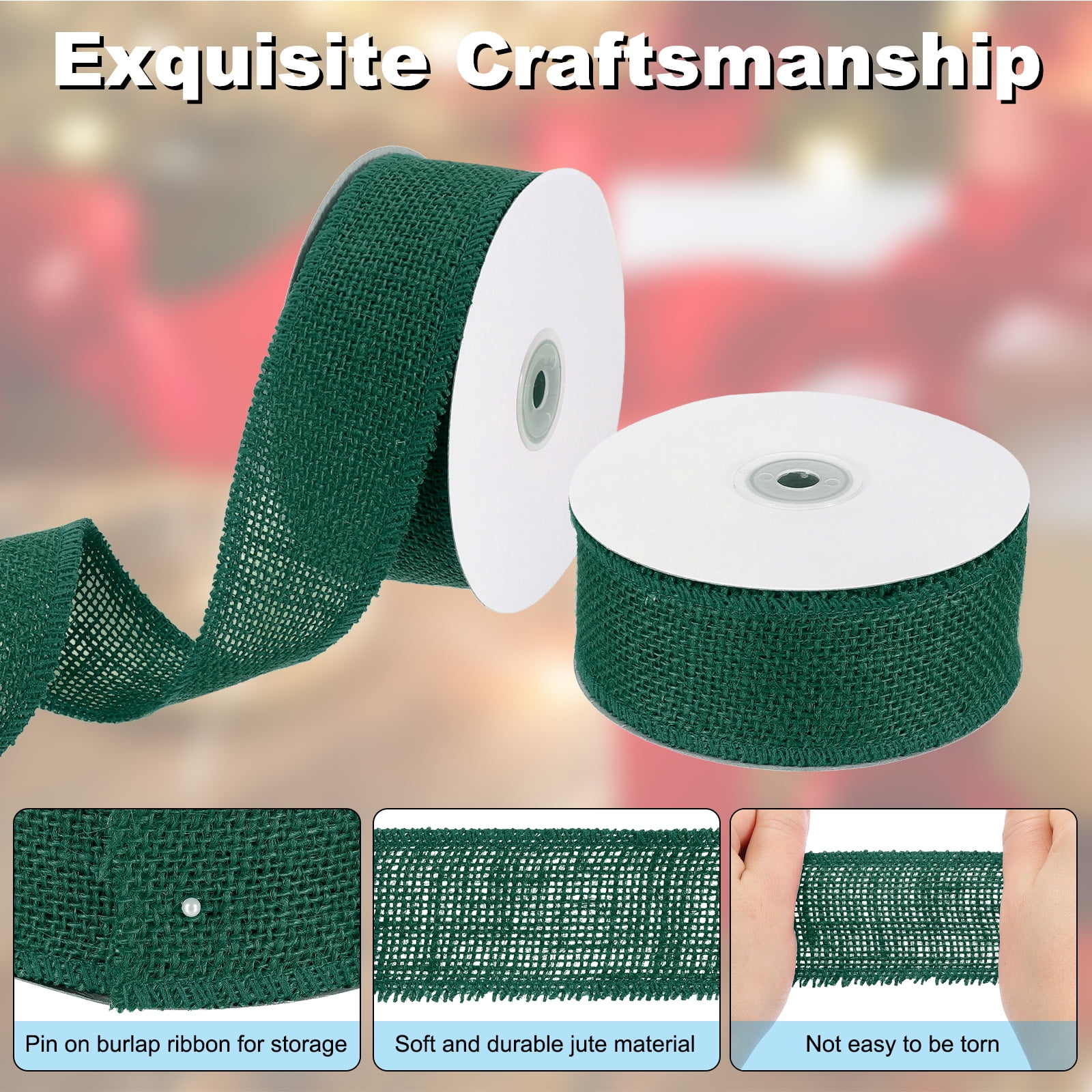 Uxcell 2 Inch Wide 10 Yards Burlap Ribbon, 2pcs Natural Jute Fabric Crafts Roll Gift Wrapping Green