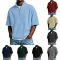 thumbnail image 5 of Chiccall Mens Short Sleeve Stand Collar Knit Tee Casual Summer Fashion Textured Quarter Zip T Shirts Fashion Loose Pullover Tops, 5 of 5