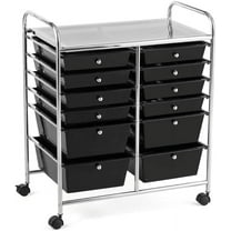GOFLAME 12-Drawer Rolling Storage Cart, Multipurpose Organizer Cart with 2 Sizes Plastic Drawers, Mobile Utility Cart with Lockable Casters for School, Home Office, Beauty Salon, Black