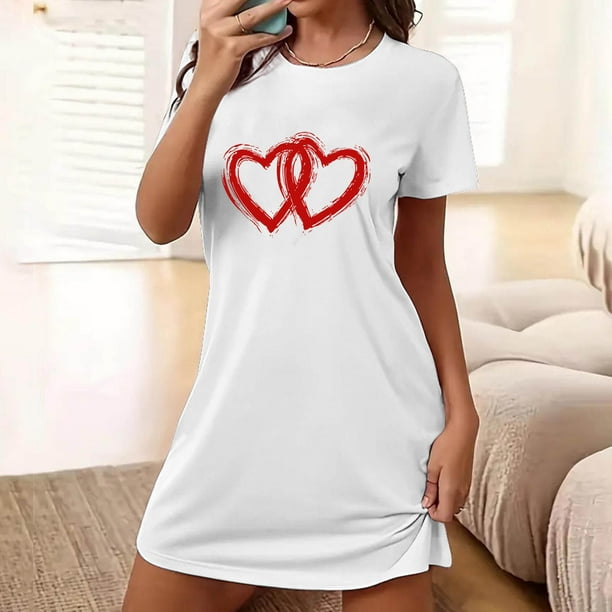 Camisón corto holgado y cómodo con cuello redondo y manga corta estampado para mujer