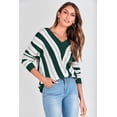 thumbnail image 3 of Suéter PRETTYGARDEN 2025 de rayas con cuello en V, talla L - Verde oscuro, 3 of 7