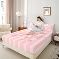 thumbnail image 4 of Manfei Cute Bow Girl 4pcs Bed Sheets,Pink Geometric Stripes King Sheets,Kawaii Ribbon Bow Knot Super Cozy Sheet Set,Luxury Bedroom Decor, 4 of 7