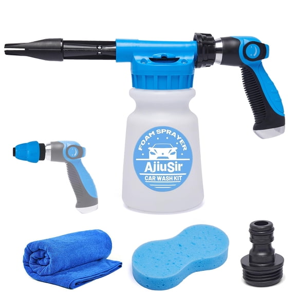 Car Wash Foam Gun Sprayer, Car Washing Kit with Washing Sponge & Absorbent Towel, Hose Nozzle Foam Cannon for Garden Cleaning