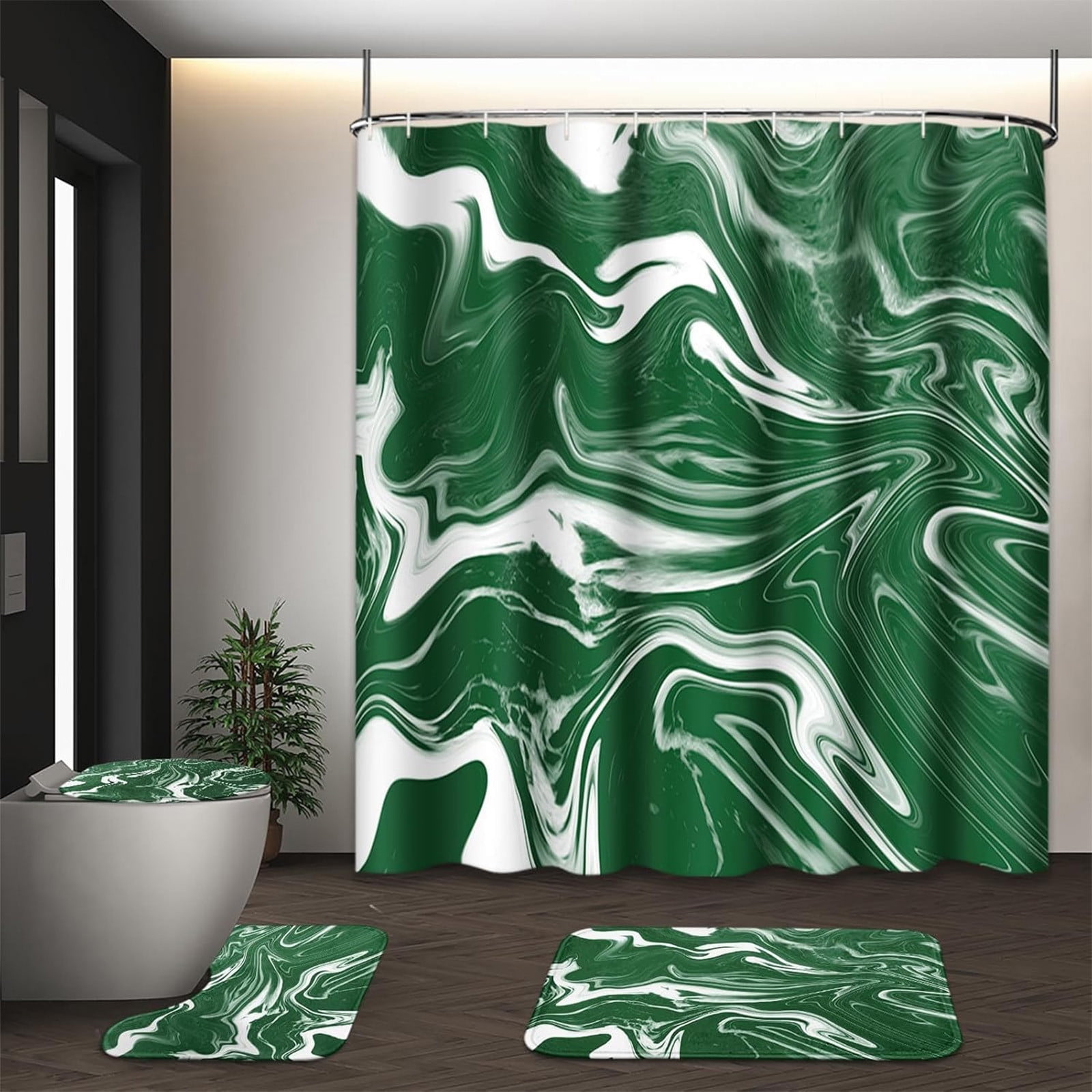 70x70 Inches Bathroom Decor 4 Pcs Shower Curtain Set With Rugs ColorfulMarbles Bathroom Set With AntiSlip Rug Toilet Lid Cover Bath Mat And 12 Hooks