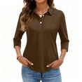 thumbnail image 5 of KDDYLITQ Polo Shirts for Women 3/4 Sleeve Collared Tees 3-Button Business Gym Shirts Casual Office Cute T Shirt Brown L, 5 of 5