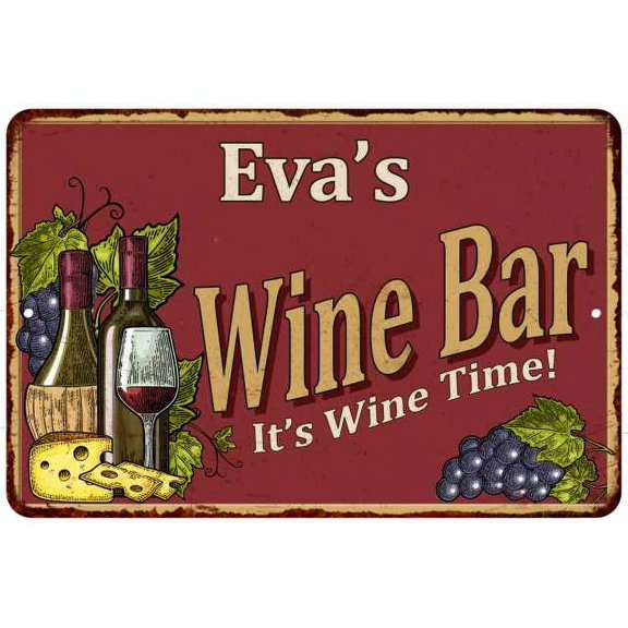 Eva's Red Wine Bar Sign 8 x 12 High Gloss Metal 208120054141