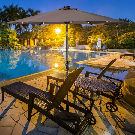 9ft Patio Solar Umbrella Led Market Steel Tilt W Crank Outdoor Tan Canada - Lighted Patio Umbrella Canada 9ft Patio Solar Umbrella Led Market Steel Tilt W Crank Outdoor Tan Canada - Lighted Patio Umbrella Canada