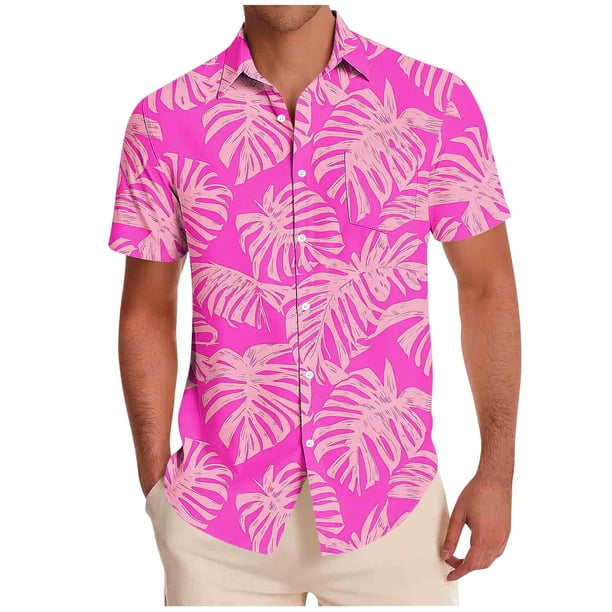 Mens Casual Manga Corta Botón Abajo Camisas Impresas Botón de Bolsillo Cuello Turndown Blusa Camisa para Verano Al Aire Libre Casual Diario