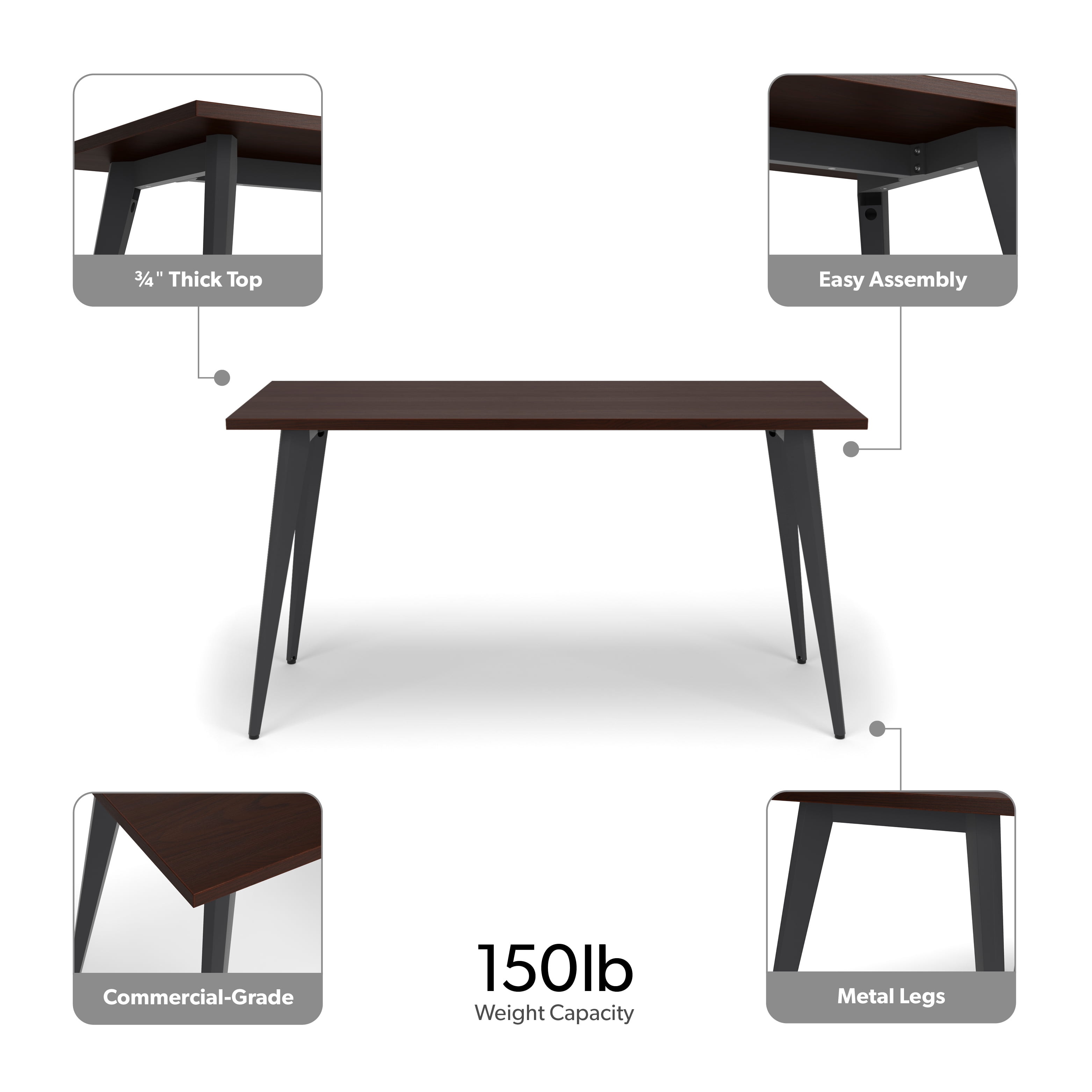 HON Basyx 55” Commercial-Grade Executive Desk, Angled Metal Legs, in Charcoal/Walnut (BSX55MPLCMW)
