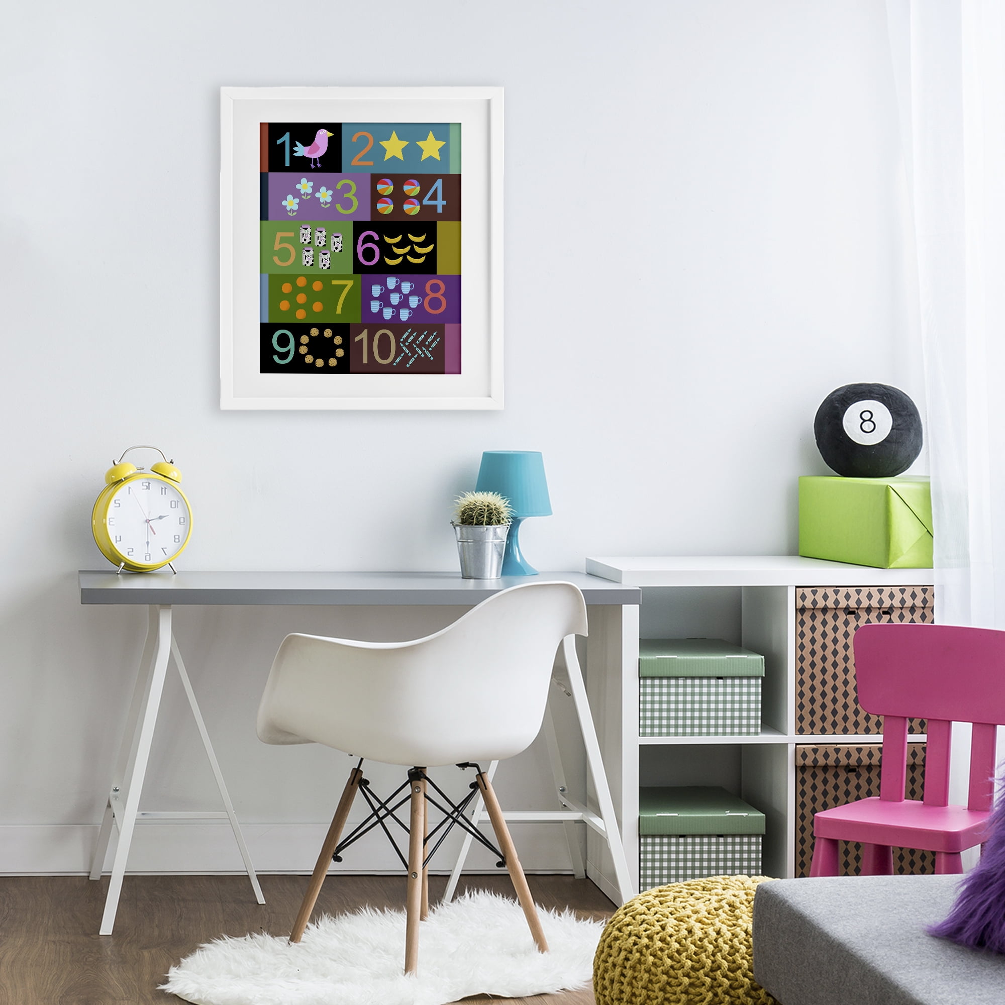 Learning To Count Chart White Framed Print Under Glass, design by Carla Daly