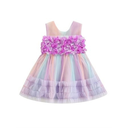 

Wassery Toddle Girls Princess Dress Sleeveless Back Zipper Bowknot Rainbow Layered Hem Birthday Party Wedding Dress 6M-5T